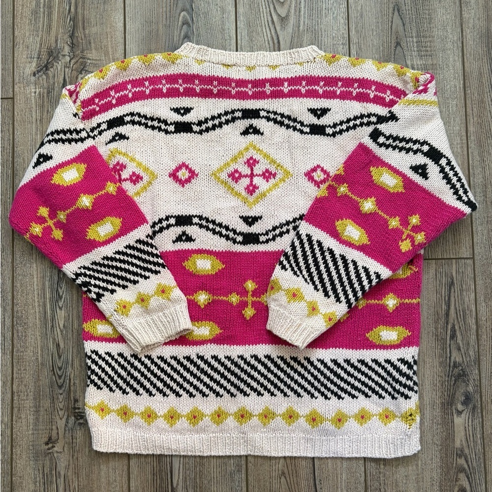 Vintage Forenza Sweater M Pink Geometric Knit 90s Chunky Ramie Cotton - Picture 9 of 13